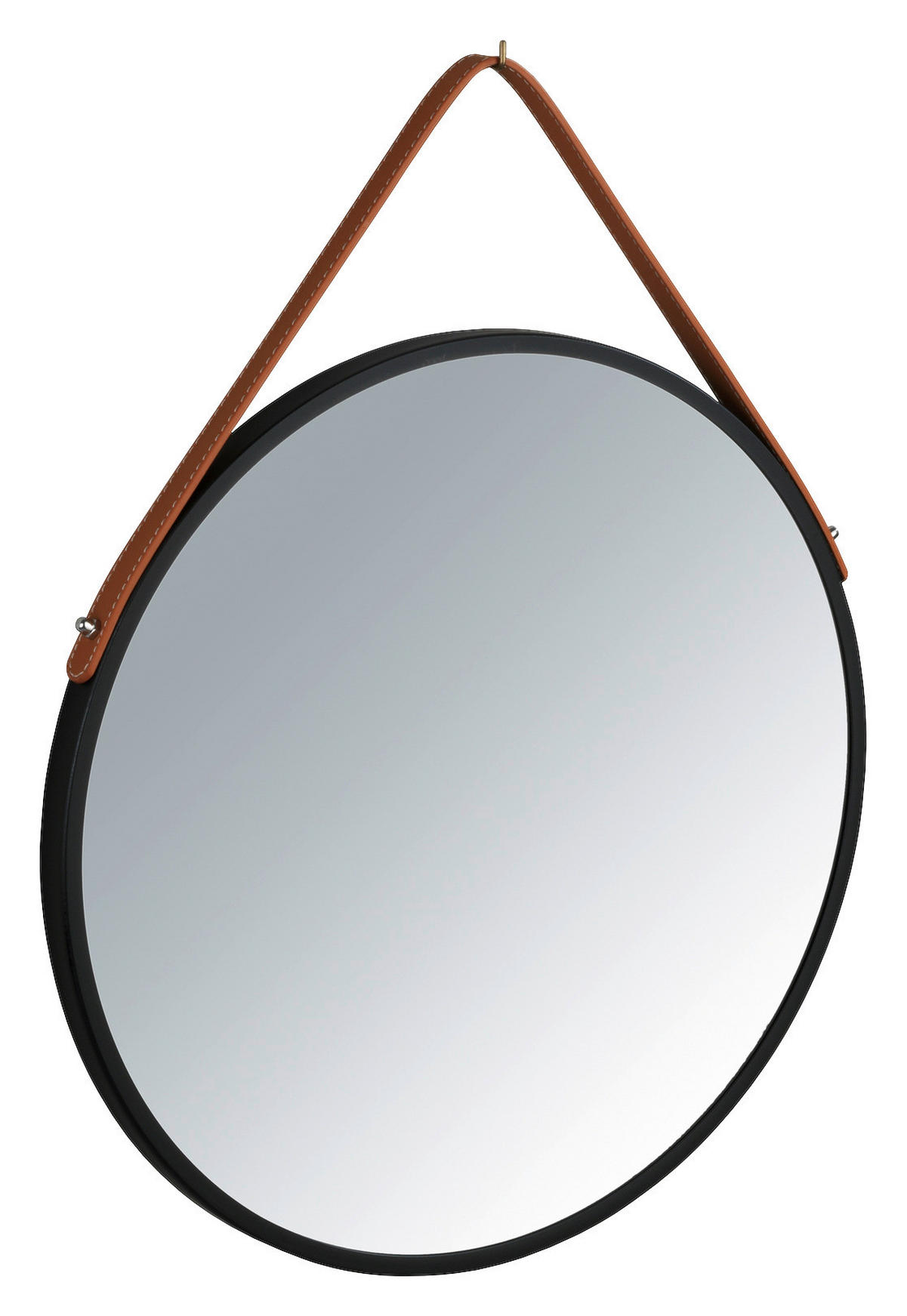 WANDSPIEGEL 40/40/3 cm    in rund  - Schwarz/Braun, Basics, Glas/Leder (40/40/3cm) - Wenko