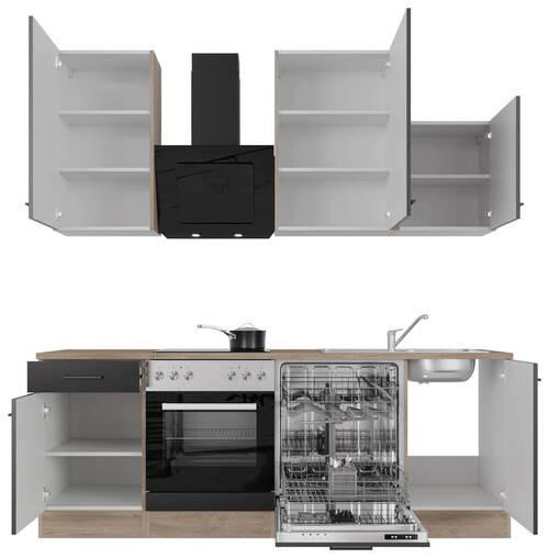 KUCHYŇSKÁ LINKA CAPRI 220 - černá/barvy dubu, Moderní, kov/kompozitní dřevo (220cm) - FlexWell