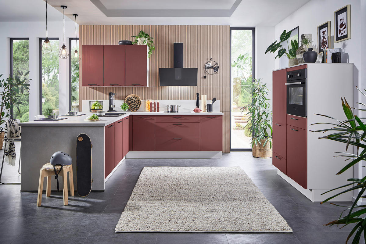 EINBAUKÜCHE   - Rot, Design, Holzwerkstoff - Celina