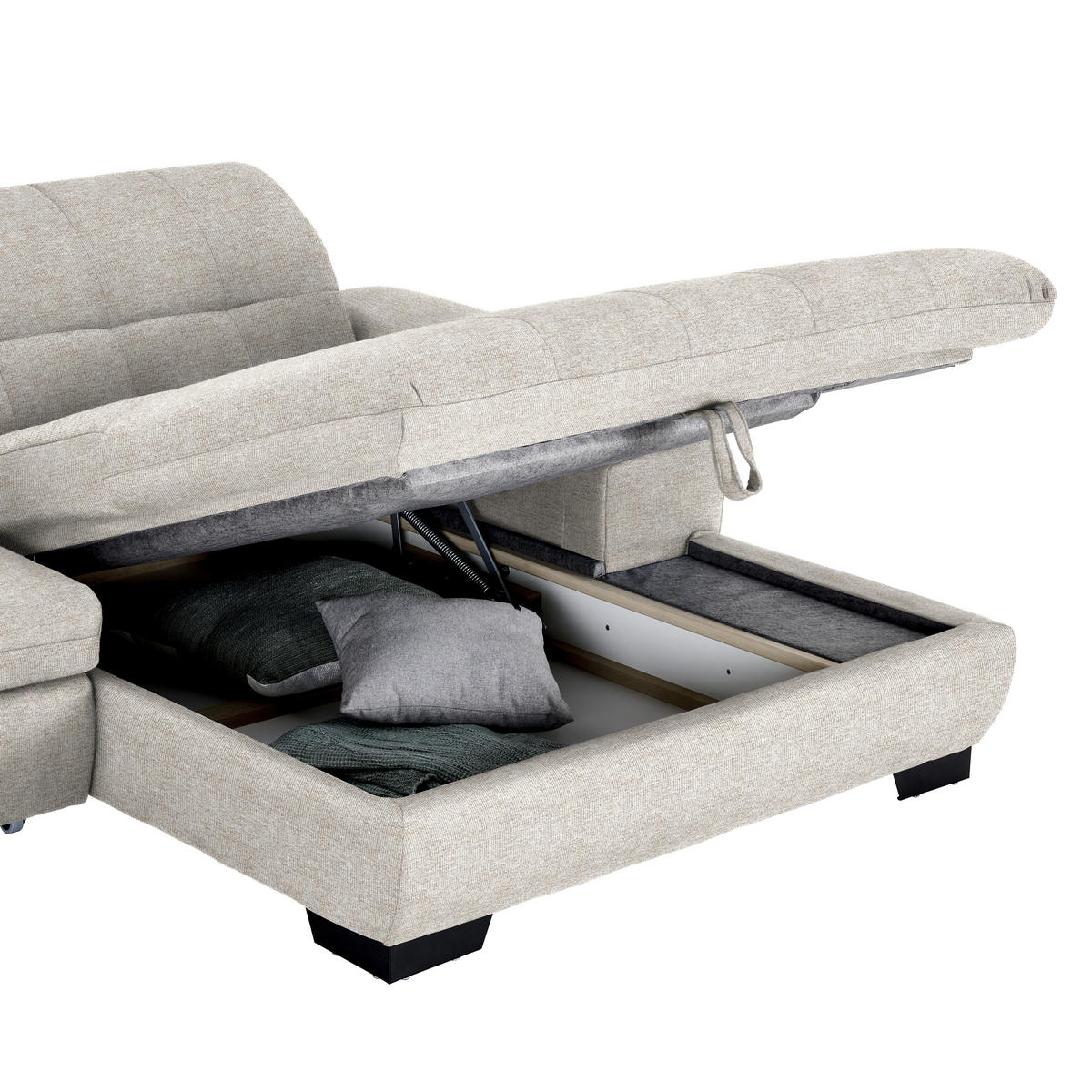 CANAPÉ D'ANGLE in Webstoff Beige  - Beige/Schwarz, Design, Textil/Metall (265/180cm) - Carryhome