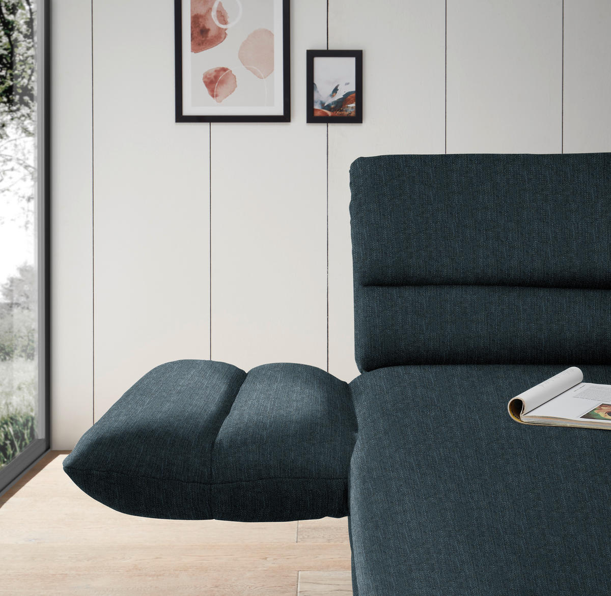 ECKSOFA in Flachgewebe Petrol  - Petrol/Schwarz, Design, Textil/Metall (176-217/279-327cm) - Dieter Knoll