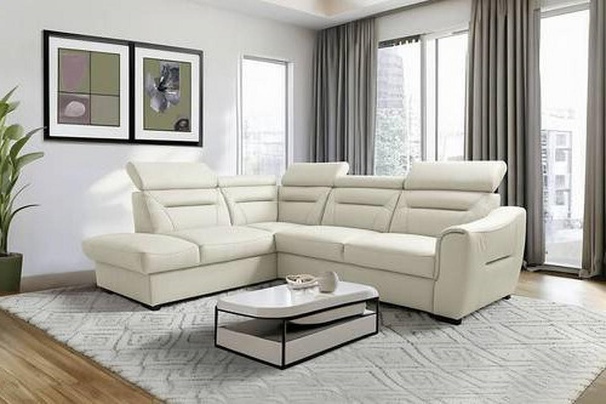 ECKSOFA Lederlook Echtleder Creme  - Wengefarben/Creme, Design, Leder/Holz (212/260cm) - Celina Home