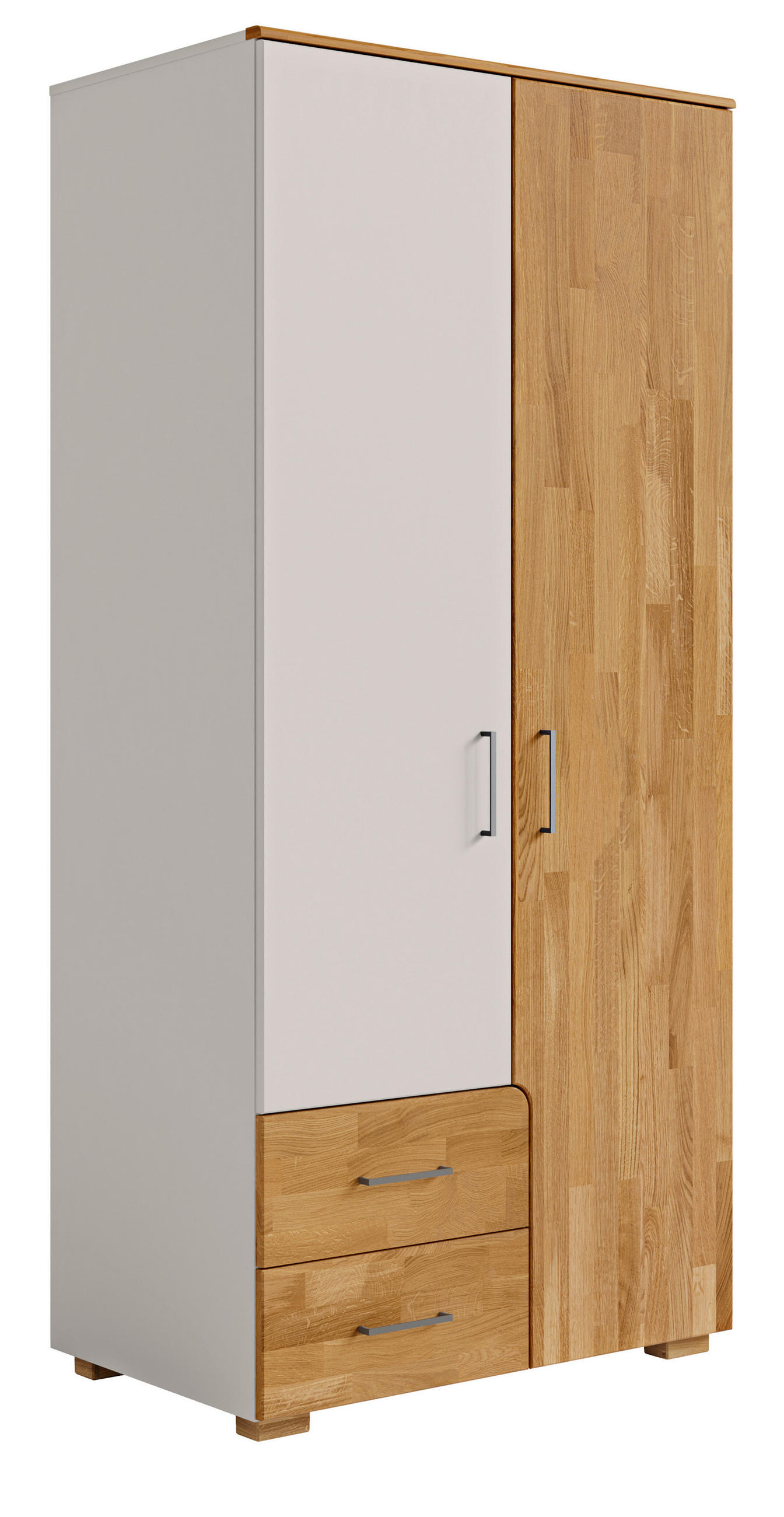 DREHTÜRENSCHRANK 2-türig Eiche massiv Eichefarben, Hellgrau  - Eichefarben/Silberfarben, KONVENTIONELL, Holz/Holzwerkstoff (98/212/60cm) - Cantus