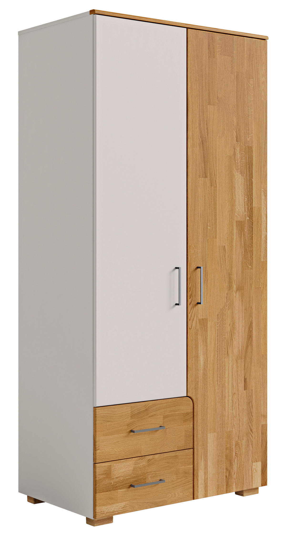 DREHTÜRENSCHRANK 2-türig Eiche massiv Eichefarben, Hellgrau  - Eichefarben/Silberfarben, KONVENTIONELL, Holz/Holzwerkstoff (98/212/60cm) - Cantus