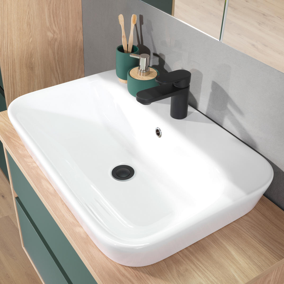 WASCHTISCHKOMBI 86 cm  - Waldgrün/Eichefarben, Basics, Keramik/Holzwerkstoff (86cm) - Stylife