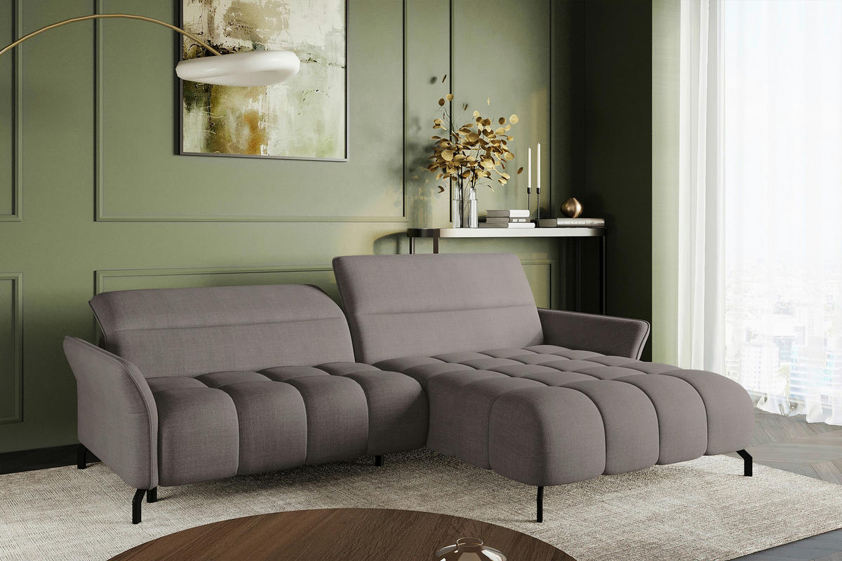 ECKSOFA Taupe Flachgewebe Rücken echt, Kopfteilverstellung, Sitztiefenverstellung  - Taupe/Schwarz, KONVENTIONELL, Textil/Metall (272/175cm) - Carryhome