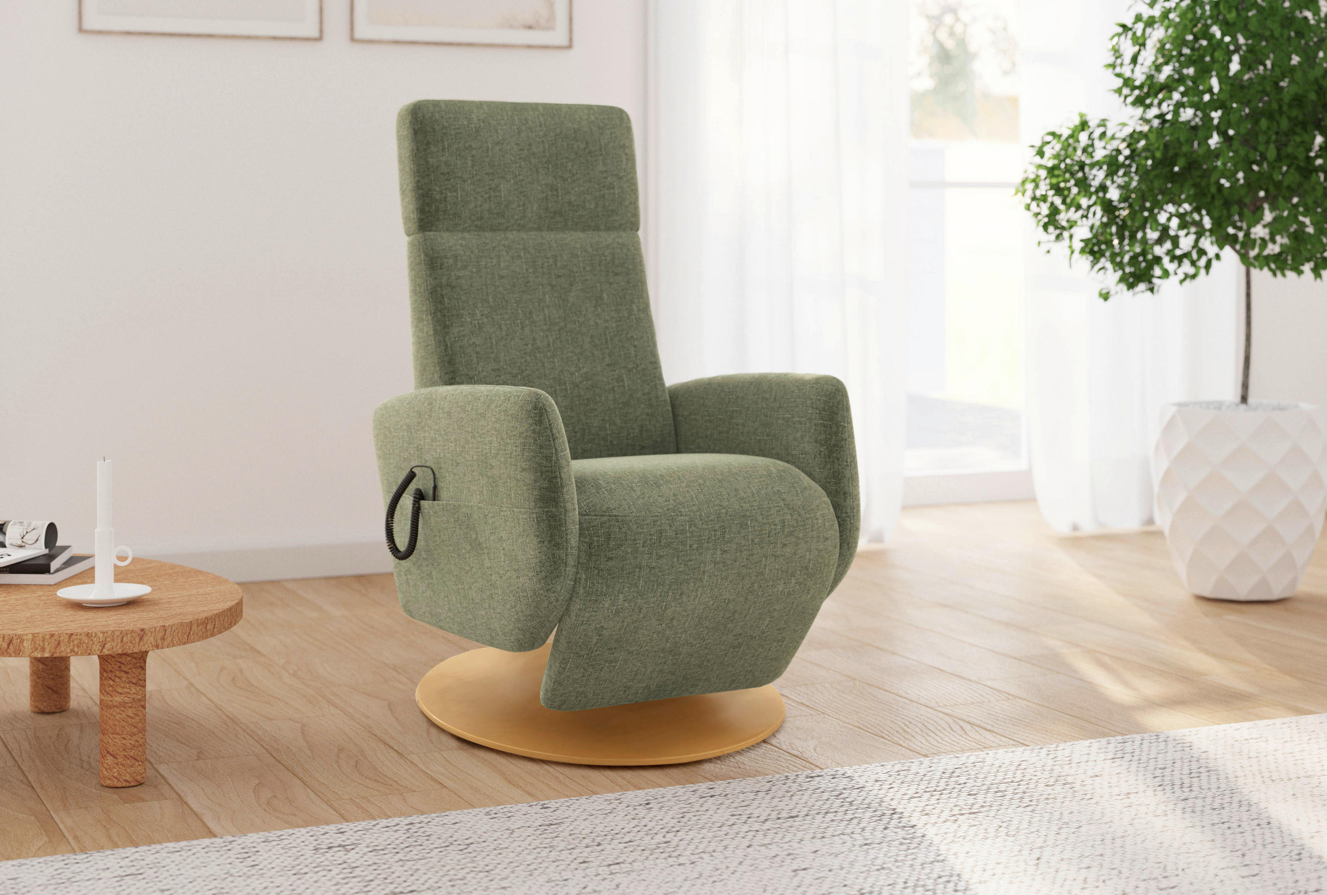 RELAXSESSEL Flachgewebe Aufstehhilfe    - Eichefarben/Hellgrün, KONVENTIONELL, Holz/Textil (71/110/82cm) - Sit & More