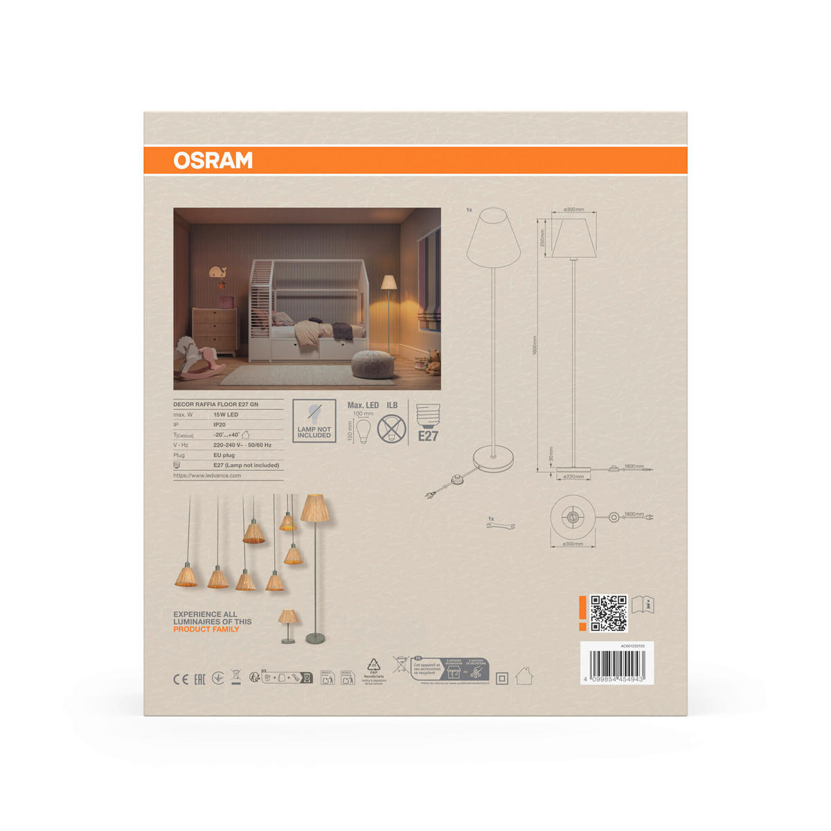 STEHLEUCHTE 30/160 cm    - Basics, Glas/Metall (30/160cm) - Osram