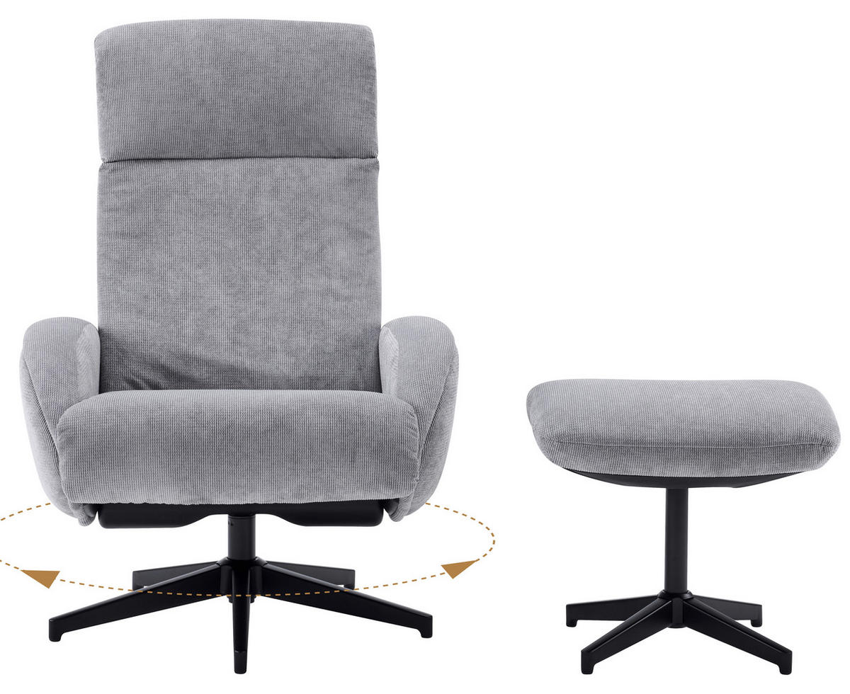 RELAXSESSELSET BASTY Webstoff Hocker    - Schwarz/Grau, Design, Textil/Metall (75/107/77cm) - Livetastic