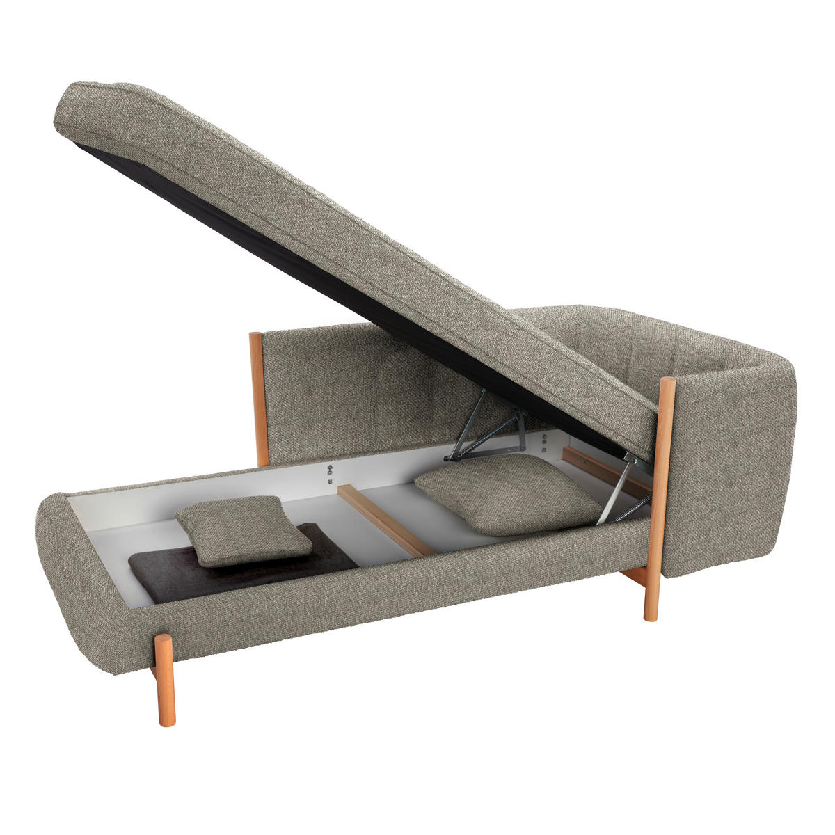 RÉCAMIERE Graubraun Plüsch  - Graubraun/Naturfarben, Design, Holz/Textil (216/90/109cm) - Niels Andersson