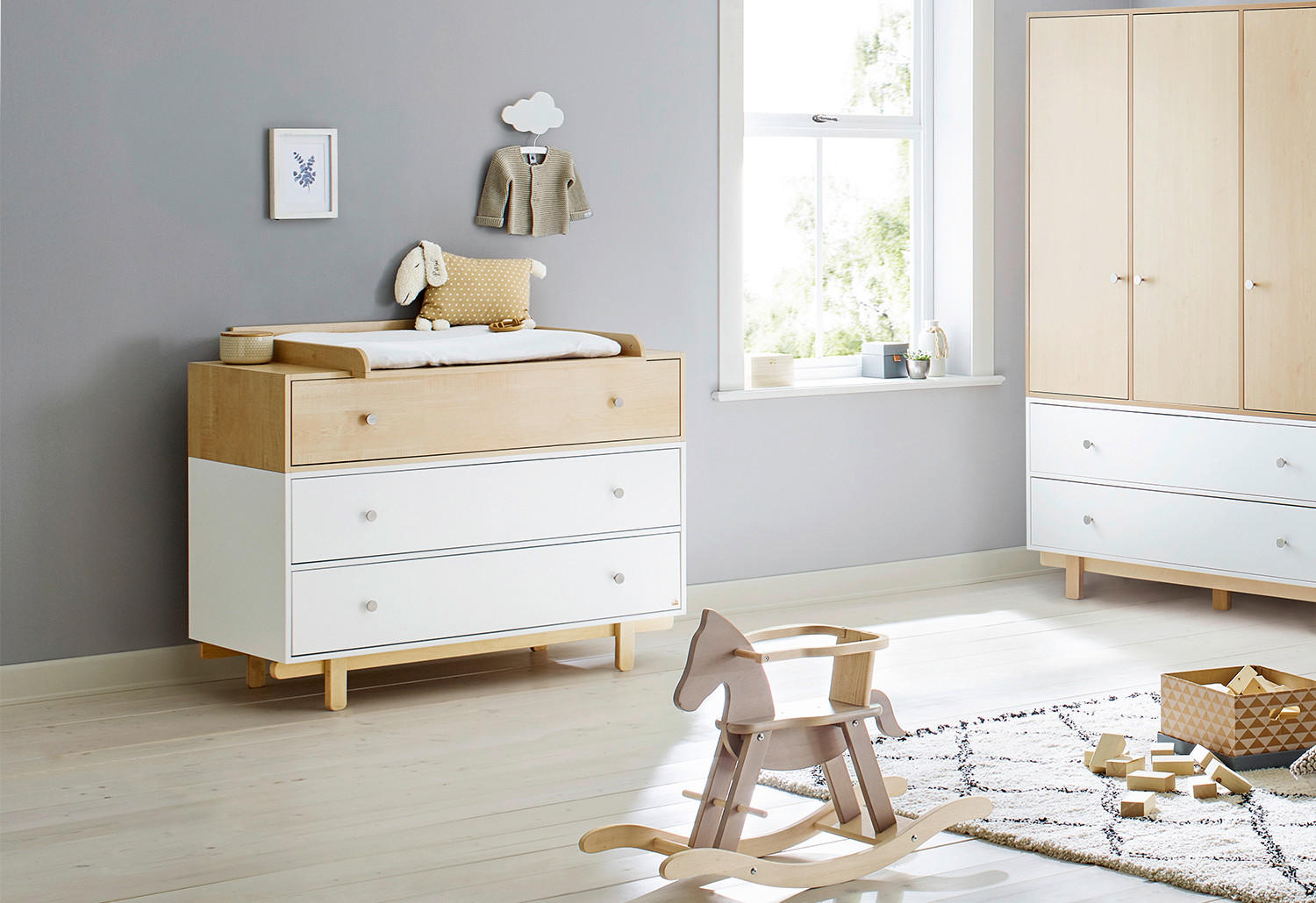 WICKELKOMMODE PINOLINO BOKS Weiß, Ahornfarben  - Edelstahlfarben/Ahornfarben, Trend, Holzwerkstoff/Metall (126/99/57-78cm) - Pinolino
