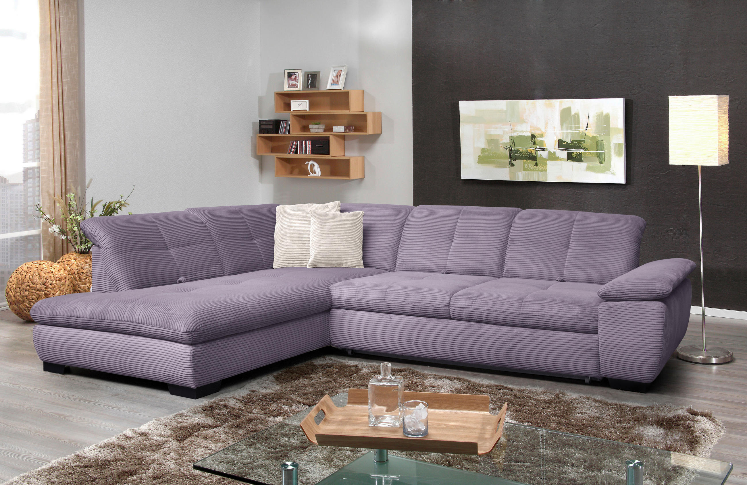 ECKSOFA in Cord Lila  - Lila/Schwarz, Design, Textil/Metall (242/313cm) - Xora