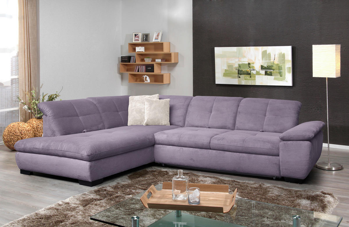 ECKSOFA in Cord Lila  - Lila/Schwarz, Design, Textil/Metall (242/313cm) - Xora