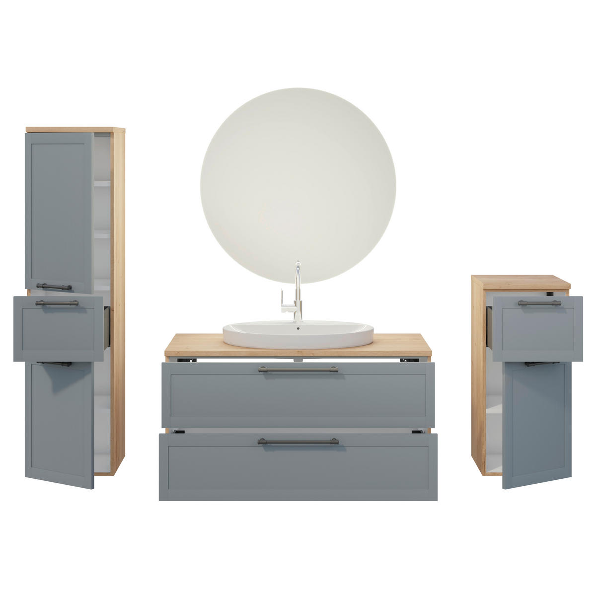 BADEZIMMER 5-teilig  in 200,3 cm  - Edelstahlfarben/Eichefarben, MODERN, Holzwerkstoff/Stein (200,3cm) - Celina Home
