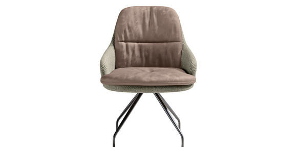 ARMLEHNSTUHL  Beinauswahl, Sitzfläche 360° drehbar, Stoff-/Lederauswahl Velours  Sandfarben, Graugrün  - Sandfarben/Schwarz, Design, Textil/Metall (60/86/66cm) - Dieter Knoll