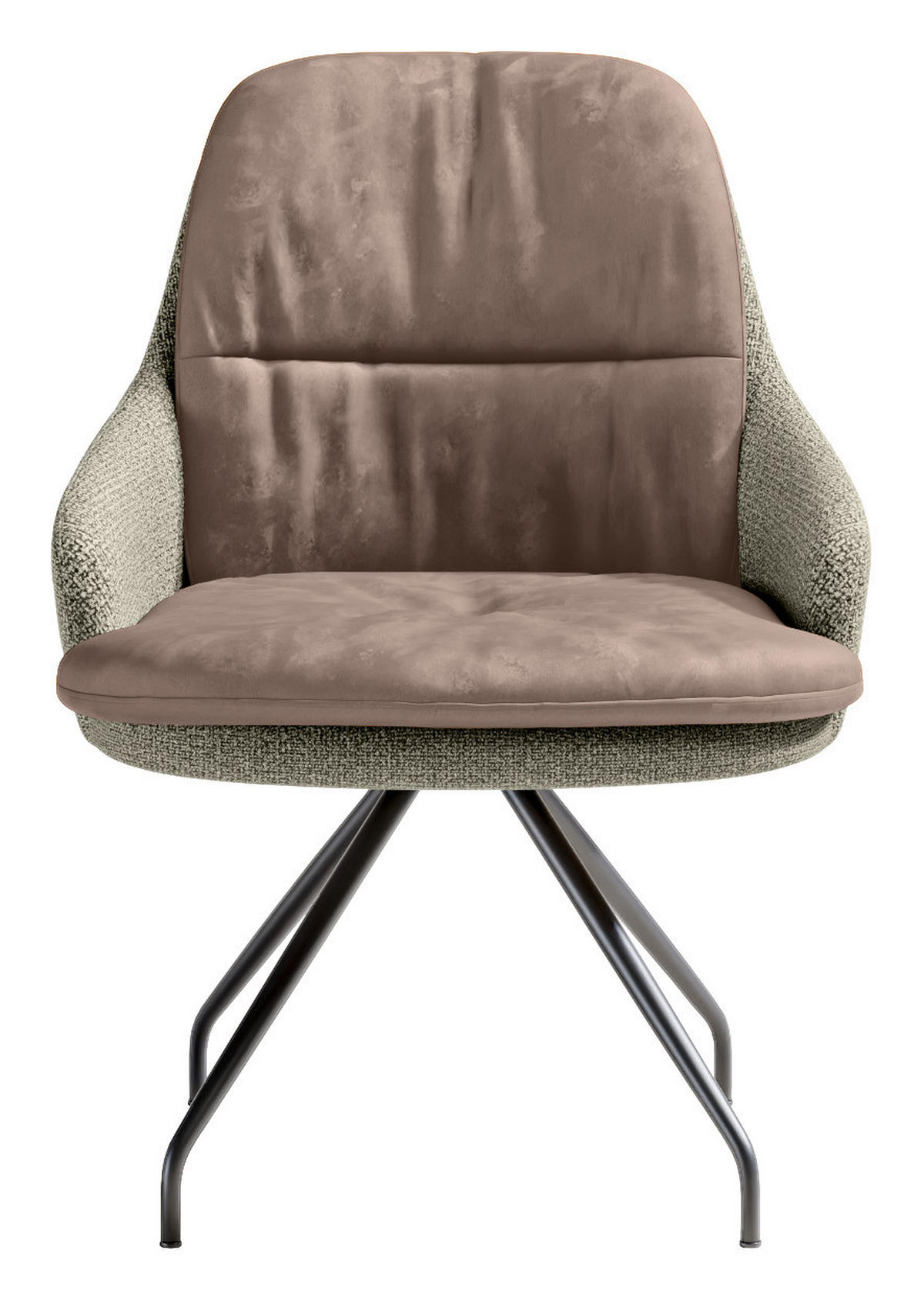 ARMLEHNSTUHL  Beinauswahl, Sitzfläche 360° drehbar, Stoff-/Lederauswahl Velours  Sandfarben, Graugrün  - Sandfarben/Schwarz, Design, Textil/Metall (60/86/66cm) - Dieter Knoll