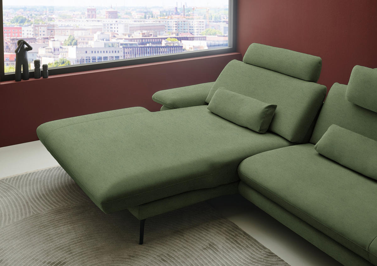ECKSOFA Chenille, Flachgewebe Grün  - Schwarz/Grün, Design, Textil/Metall (180/284cm) - Dieter Knoll