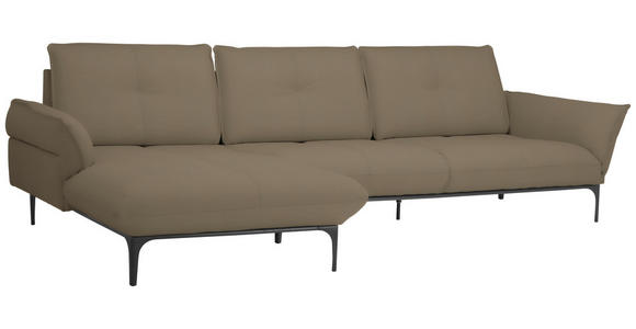 ECKSOFA in Echtleder Hellbraun  - Hellbraun/Schwarz, Design, Leder/Metall (182/325cm) - Valnatura