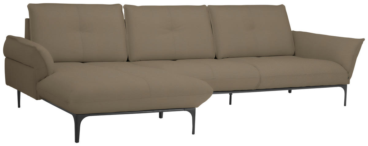 ECKSOFA in Echtleder Hellbraun  - Hellbraun/Schwarz, Design, Leder/Metall (182/325cm) - Valnatura