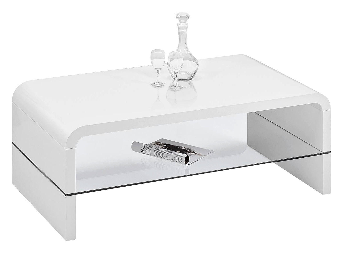 Couchtisch mit Ablagefach Aruba, Weiß/Klarglas