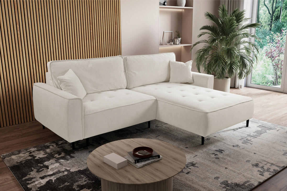 ECKSOFA in Flachgewebe Beige  - Beige/Schwarz, Design, Holz/Textil (263/183cm) - MID.YOU