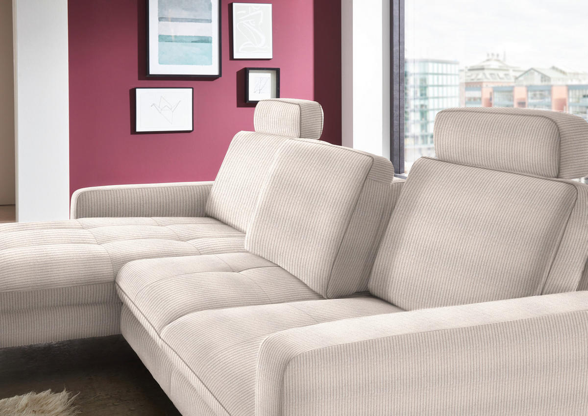 ECKSOFA in Cord Hellbraun  - Hellbraun/Schwarz, Design, Textil/Metall (178/302cm) - Beldomo Style