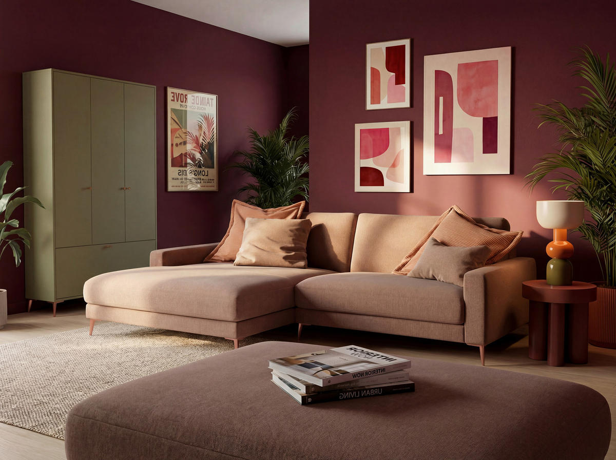 ECKSOFA  in Flachgewebe Hellrosa  190/272 cm  - Hellrosa/Rosa, Design, Textil/Metall (190/272cm) - Lomoco