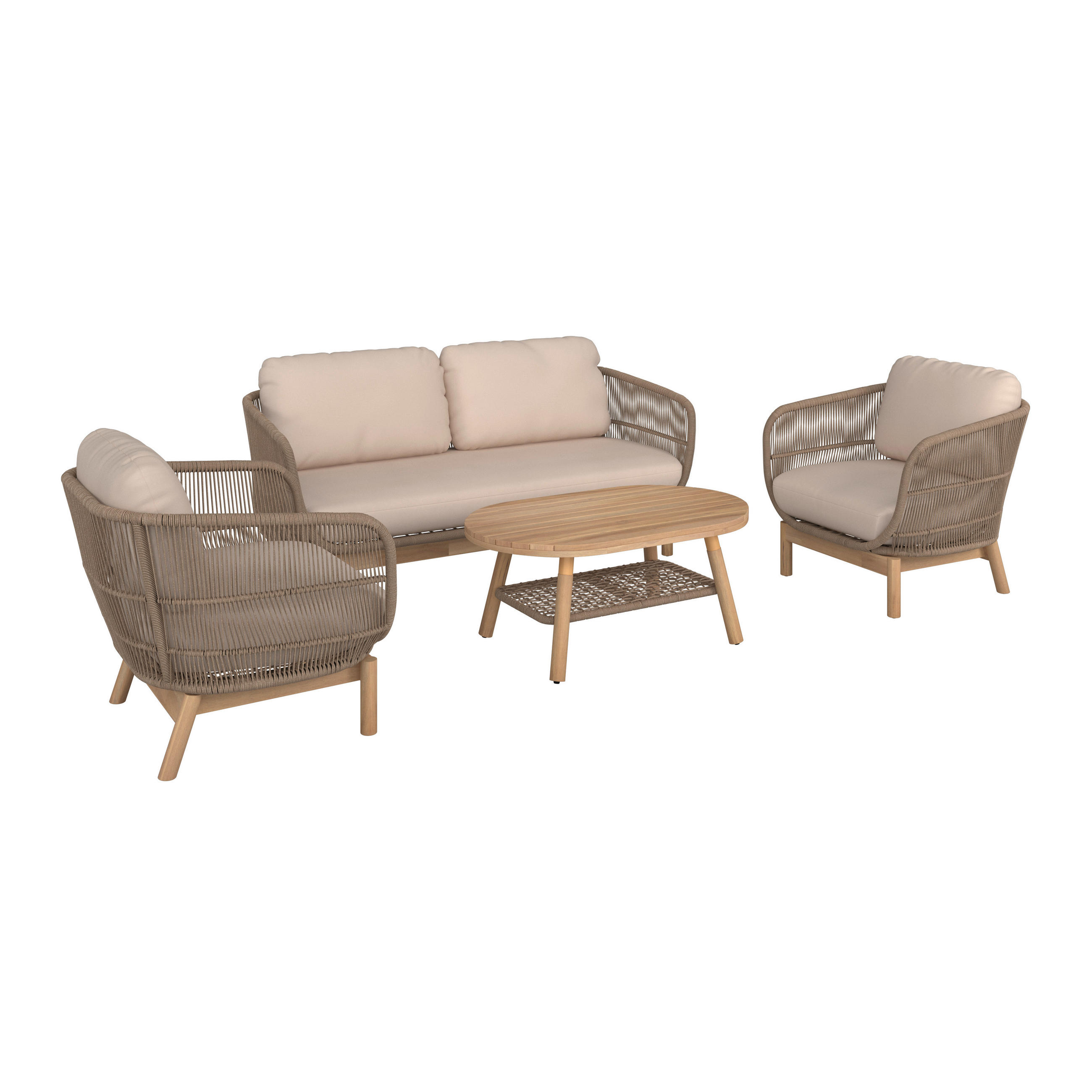 BAŠTENSKI SET 11 delova - bež/boja tikovine, Prirodno, drvo/metal - Ambia Garden