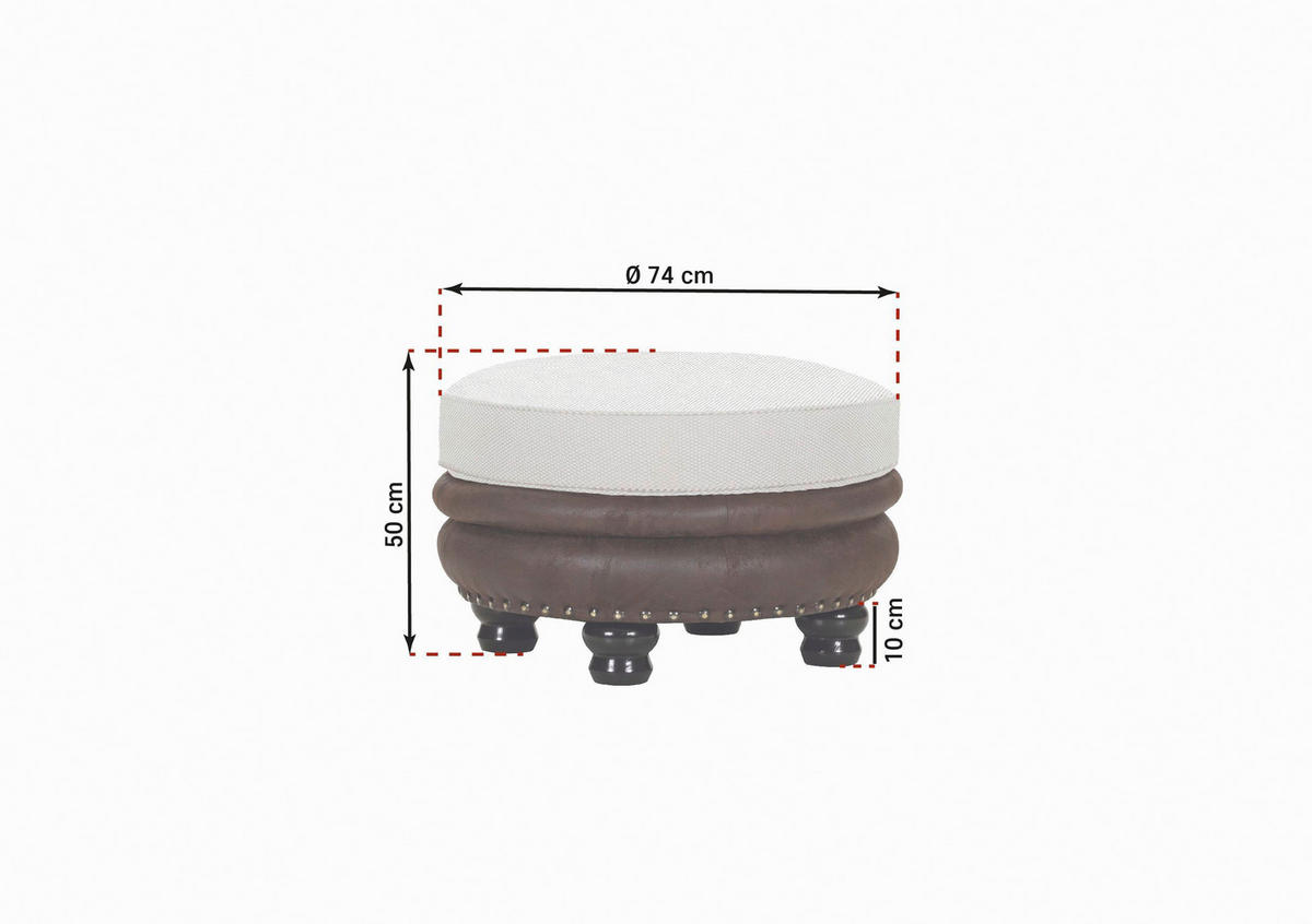 HOCKER Lederlook, Flachgewebe, Mikrofaser Braun, Beige  - Dunkelbraun/Beige, ROMANTIK / LANDHAUS, Holz/Textil (74/50/74cm) - Landscape