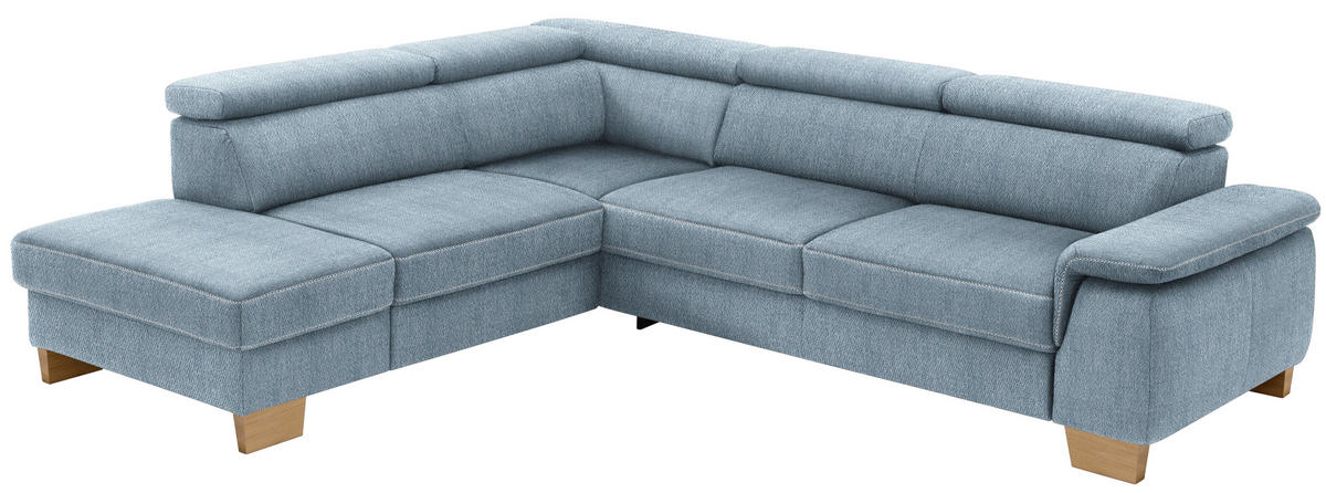 ECKSOFA in Mikrofaser Blau  226/273 cm  - Blau/Eichefarben, Natur, Holz/Textil (226/273cm) - Beldomo System