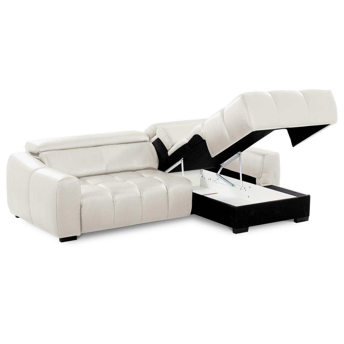 ECKSOFA  Echtleder Weiss  - Weiss/Schwarz, Design, Leder/Kunststoff (274/177cm) - Livetastic