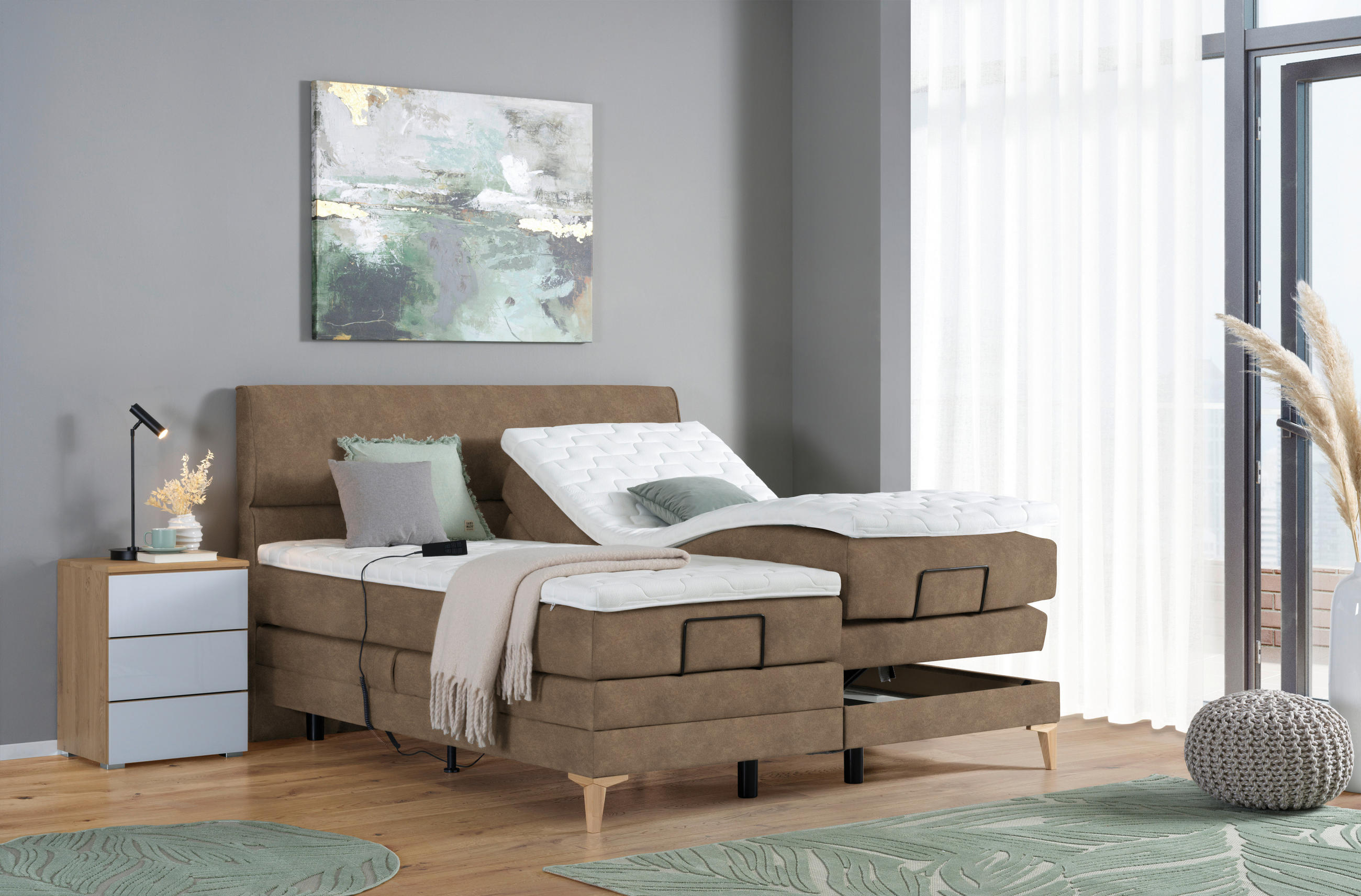 BOXSPRINGBETT 180/200 cm  in Braun  - Eichefarben/Braun, KONVENTIONELL, Holz/Textil (180/200cm) - Voleo