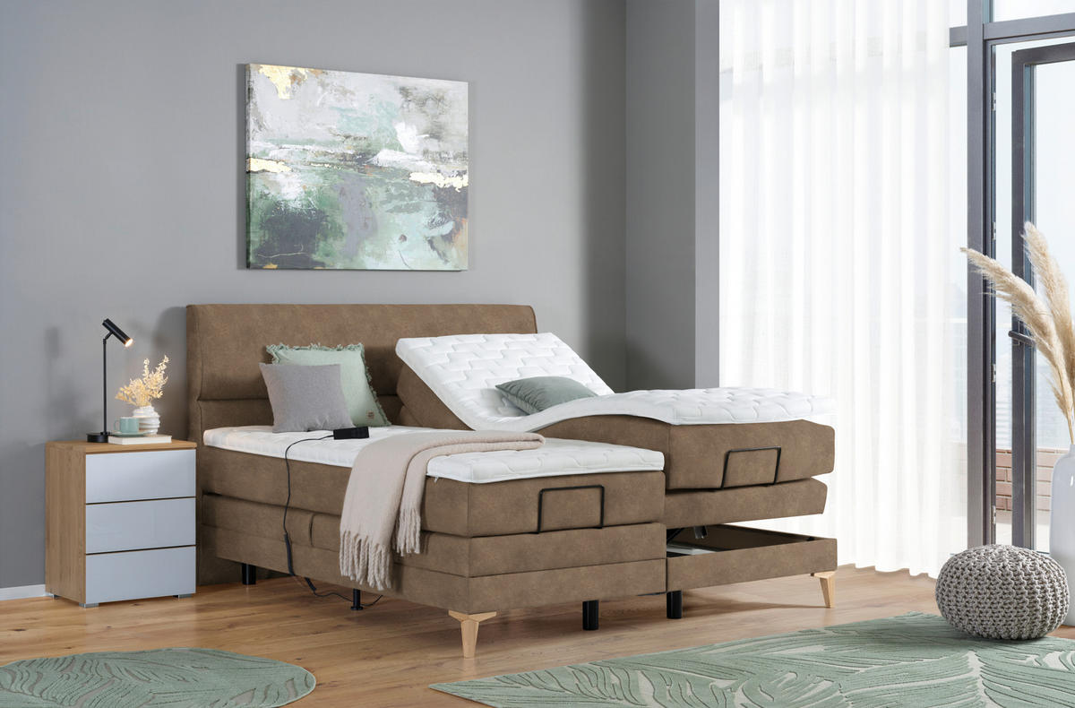 BOXSPRINGBETT 180/200 cm  in Braun  - Eichefarben/Braun, KONVENTIONELL, Holz/Textil (180/200cm) - Voleo