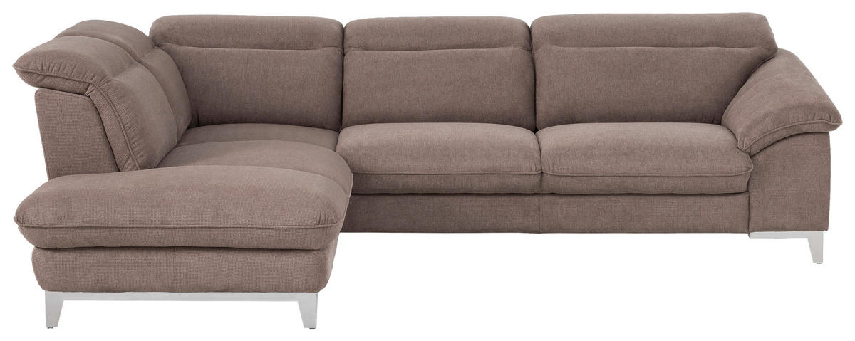 ECKSOFA in Chenille Taupe  - Taupe/Chromfarben, Design, Textil/Metall (232/293cm) - Livetastic