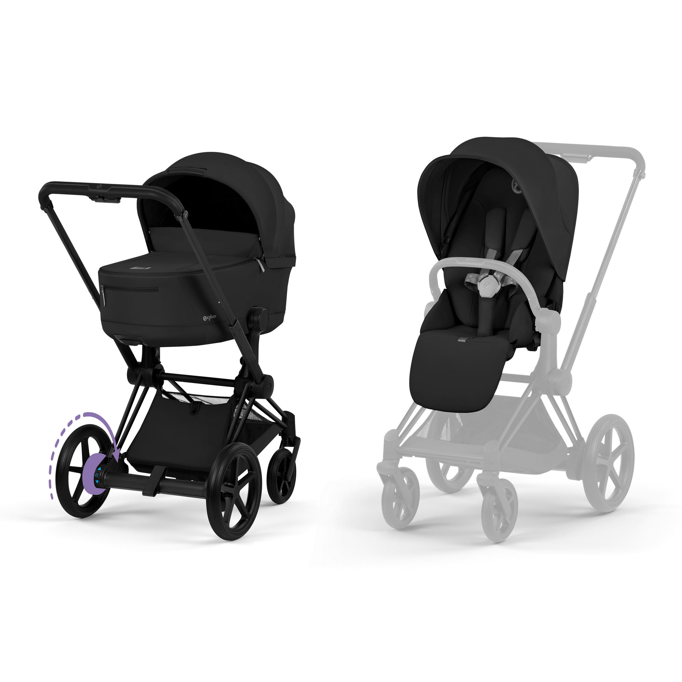KOMBIKINDERWAGEN ePRIAM Comfort Matt Black  - Schwarz, Basics, Kunststoff/Textil (93,5/60/109cm) - cybex PLATINUM