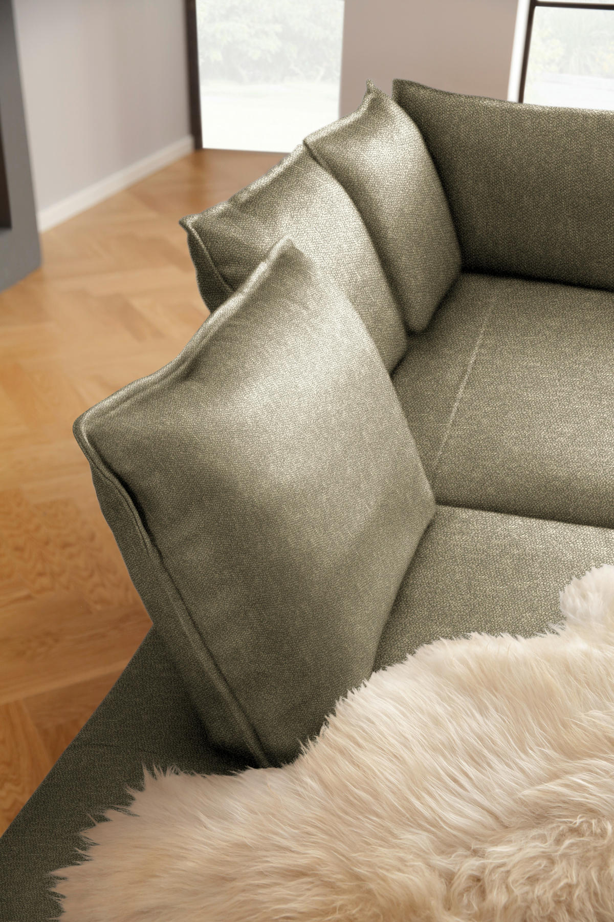 ECKSOFA  in Chenille, Flachgewebe Khaki  272/340 cm  - Khaki/Schwarz, MODERN, Textil/Metall (272/340cm) - W.Schillig