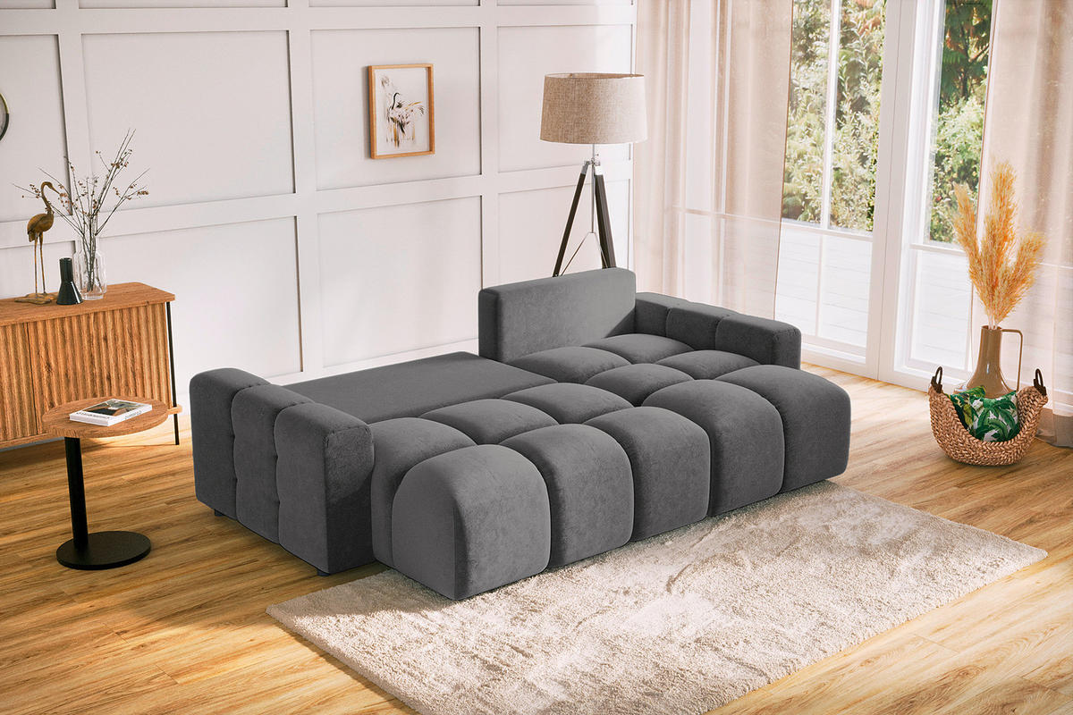 ECKSOFA Luki Grau Mikrofaser  - Schwarz/Grau, Design, Kunststoff/Textil (233/142cm) - Livetastic