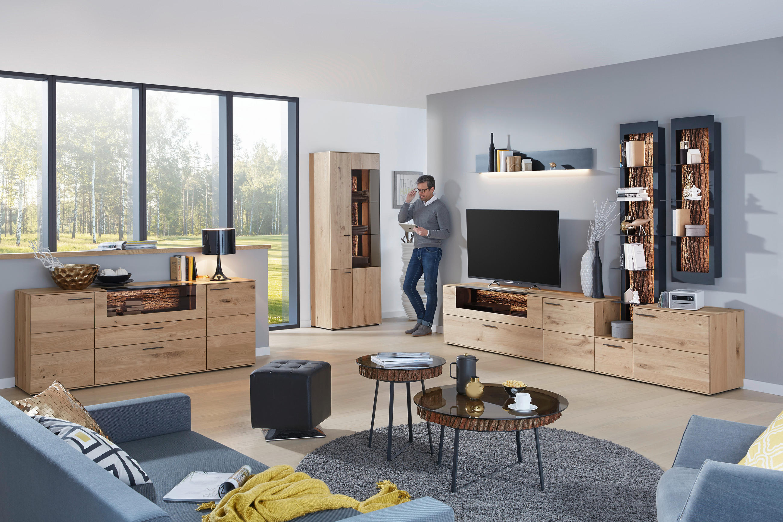 SIDEBOARD Lavia  in 192/77/44 cm  - Eichefarben/Anthrazit, Natur, Glas/Holz (192/77/44cm) - Valnatura
