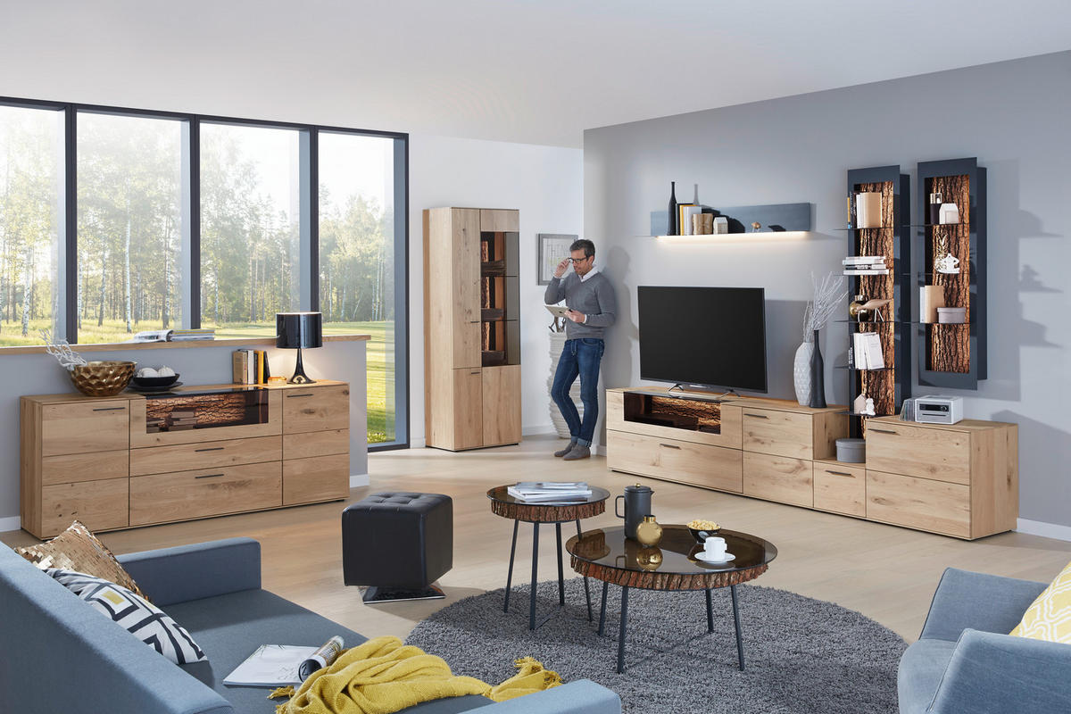 SIDEBOARD Lavia Eichefarben  192/77/44 cm  - Eichefarben/Anthrazit, Natur, Glas/Holz (192/77/44cm) - Valnatura