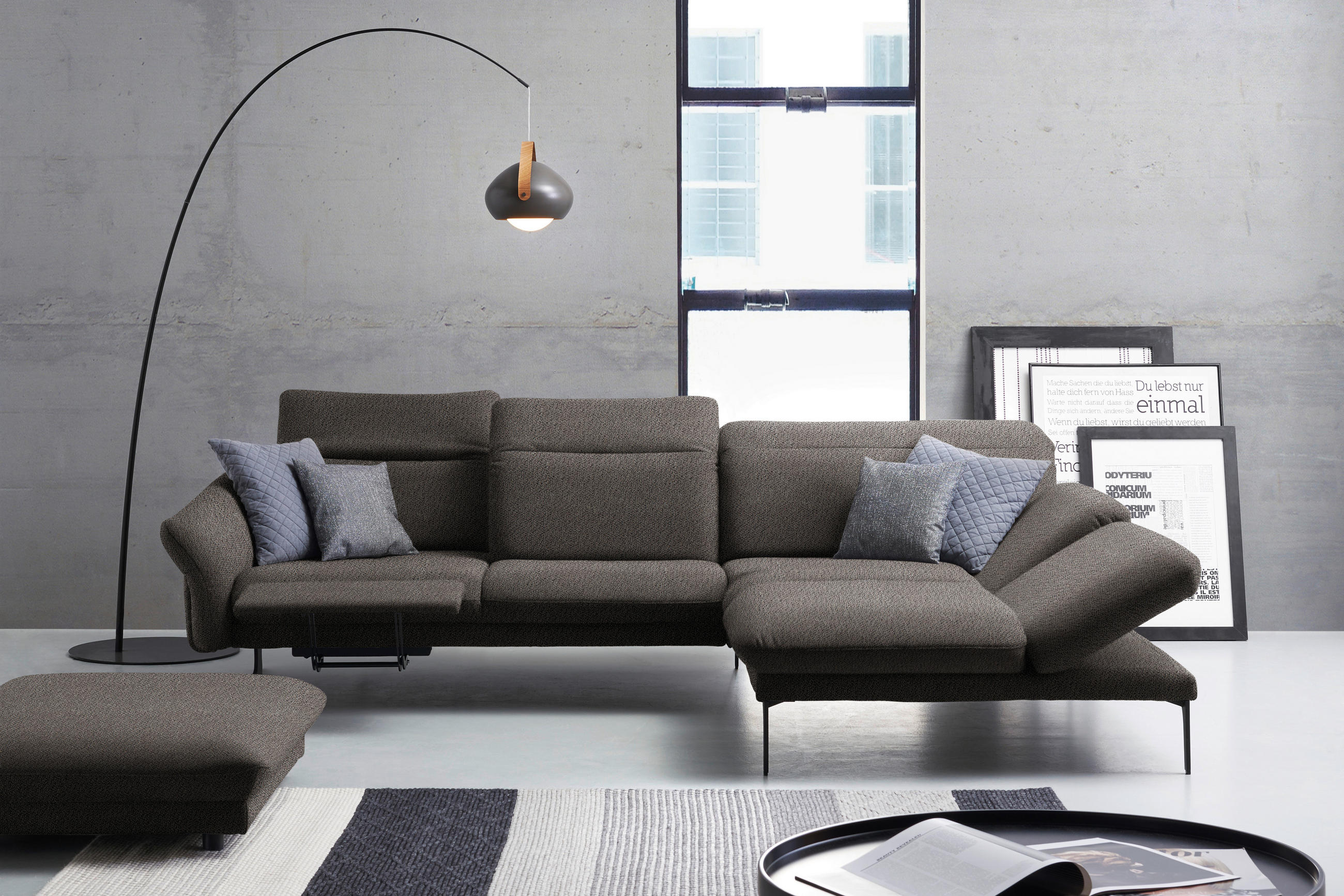 ECKSOFA in Webstoff Dunkelgrau  - Dunkelgrau/Anthrazit, Design, Textil/Metall (299/203cm) - Himolla