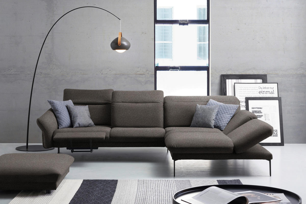 ECKSOFA in Webstoff Dunkelgrau  - Dunkelgrau/Anthrazit, Design, Textil/Metall (299/203cm) - Himolla