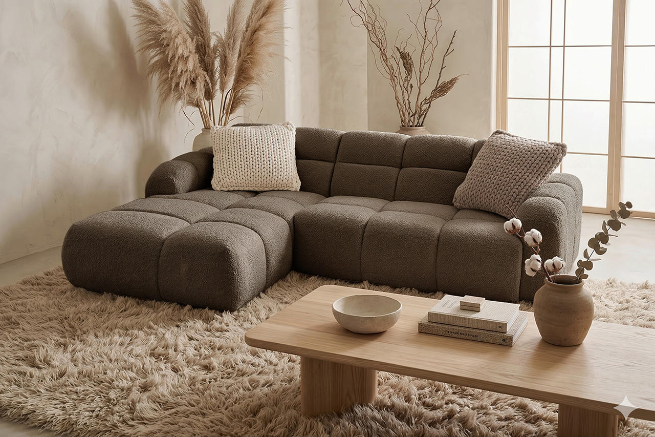 ECKSOFA VENTO in Struktur Hellbraun  175/255 cm  - Hellbraun/Schwarz, Design, Holz/Holzwerkstoff (175/255cm) - MID.YOU