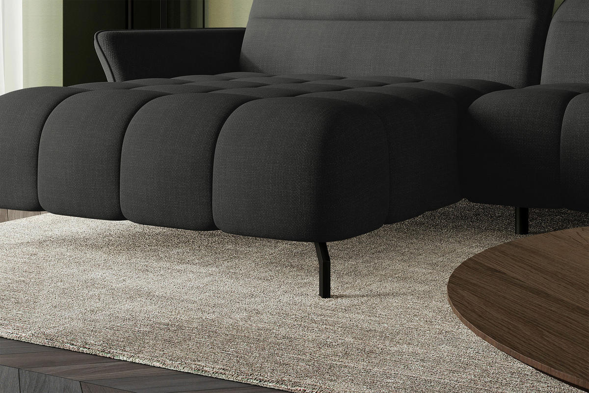 ECKSOFA  in Flachgewebe Anthrazit Rücken echt, Kopfteilverstellung, Sitztiefenverstellung  175/272 cm  - Anthrazit/Schwarz, KONVENTIONELL, Textil/Metall (175/272cm) - Carryhome