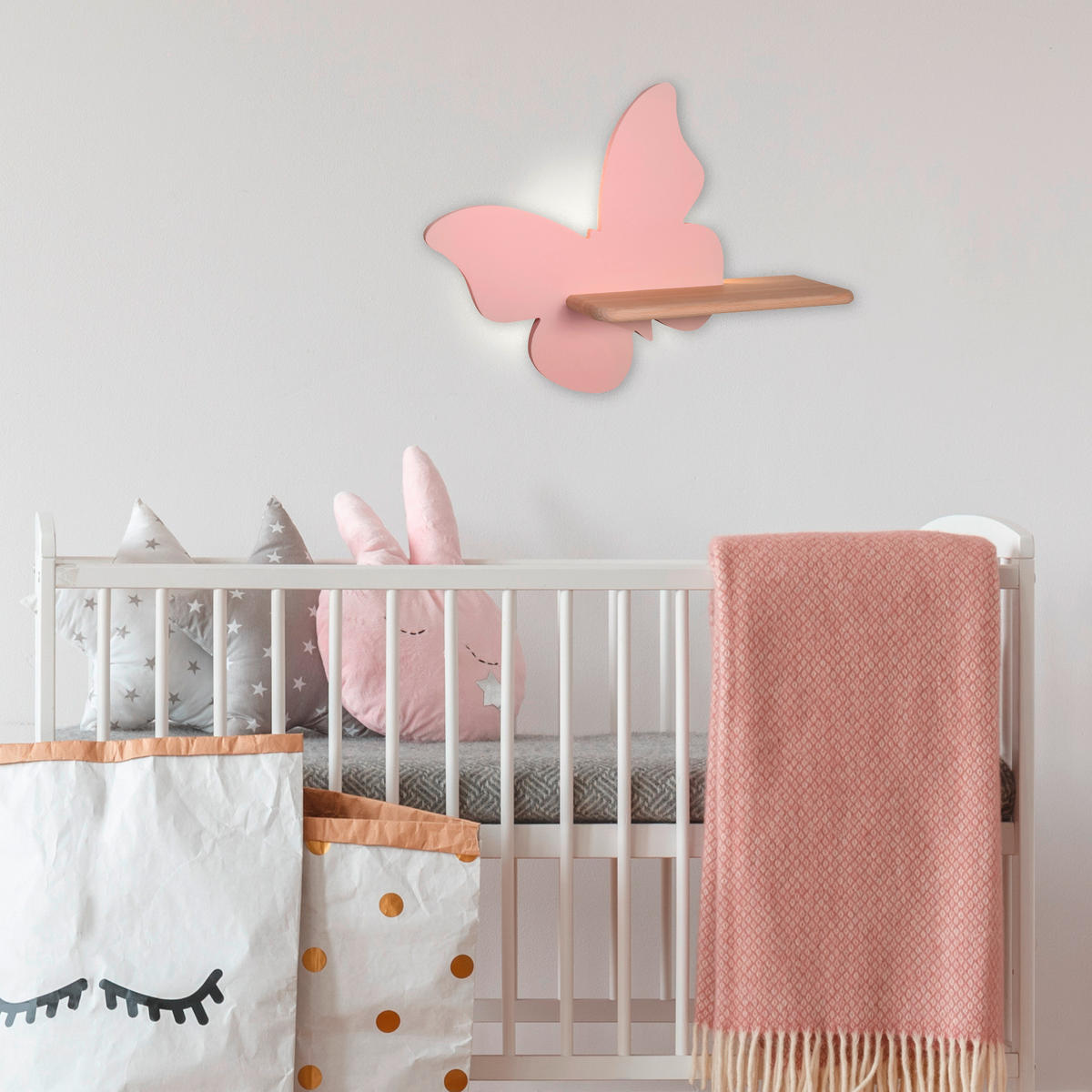 VÄGGLAMPA FÖR BARN Butterfly 40/12/29.5 cm   - pink, Basics, metall/trämaterial (40/12/29.5cm)