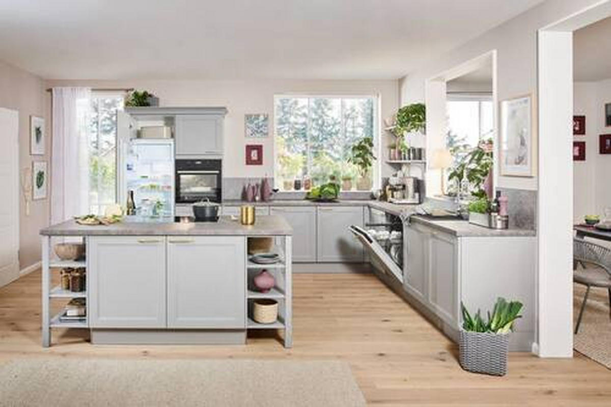 EINBAUKÜCHE RAVENNA  - Goldfarben/Grau, Basics, Holzwerkstoff/Metall - Moderano