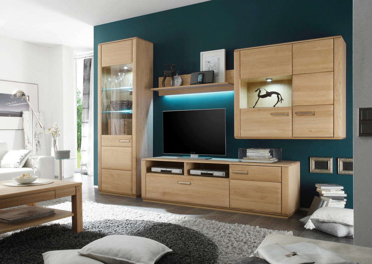 WOHNWAND  in Eichefarben  303/209/51 cm  - Eichefarben/Silberfarben, Design, Glas/Holz (303/209/51cm) - Livetastic