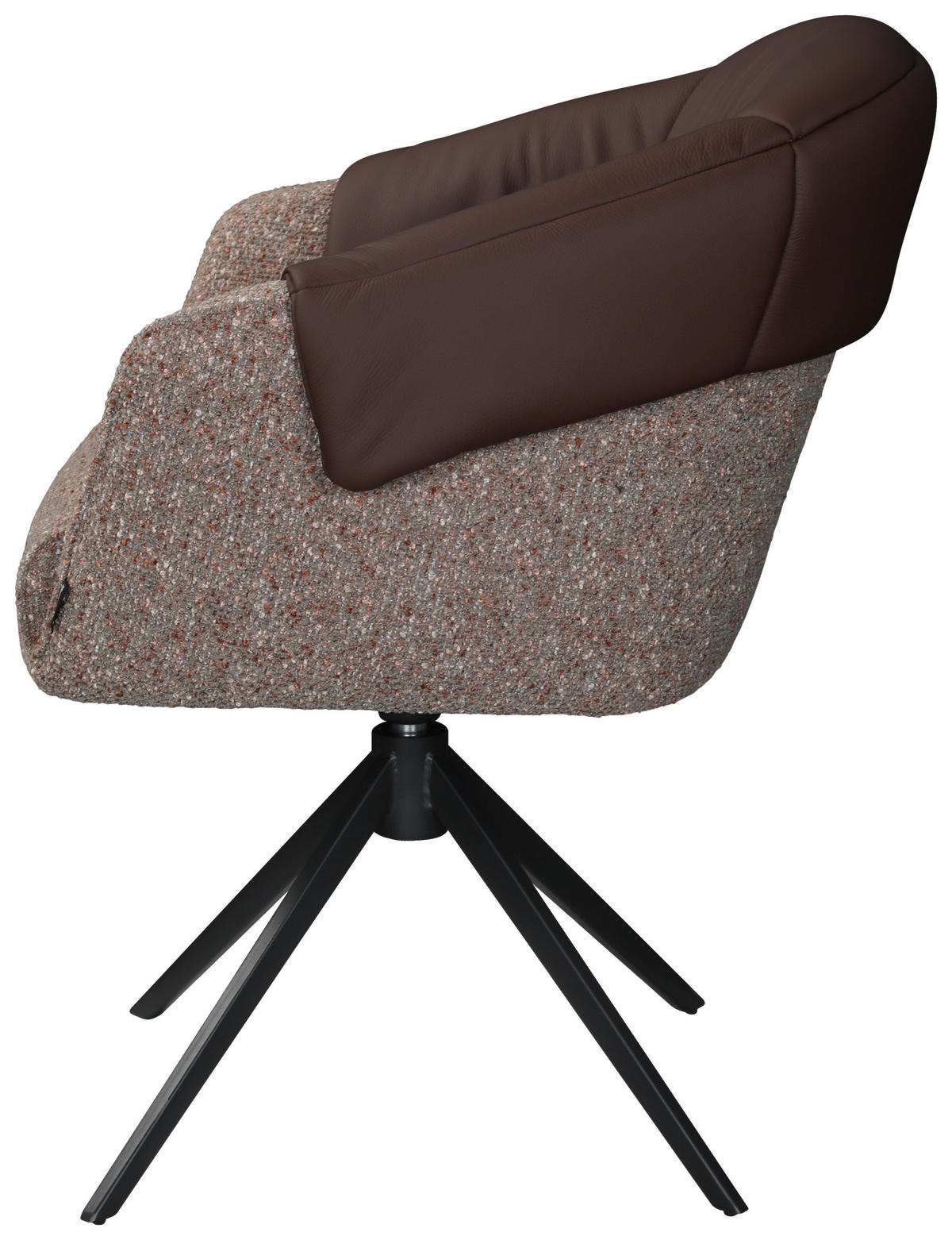 ARMLEHNSTUHL  Sitzfläche 360° drehbar, automatische Rückholfunktion Leinenoptik Echtleder  Braun, Schwarz  - Schwarz/Braun, Design, Leder/Textil (68,5/83/65,5cm) - Carryhome