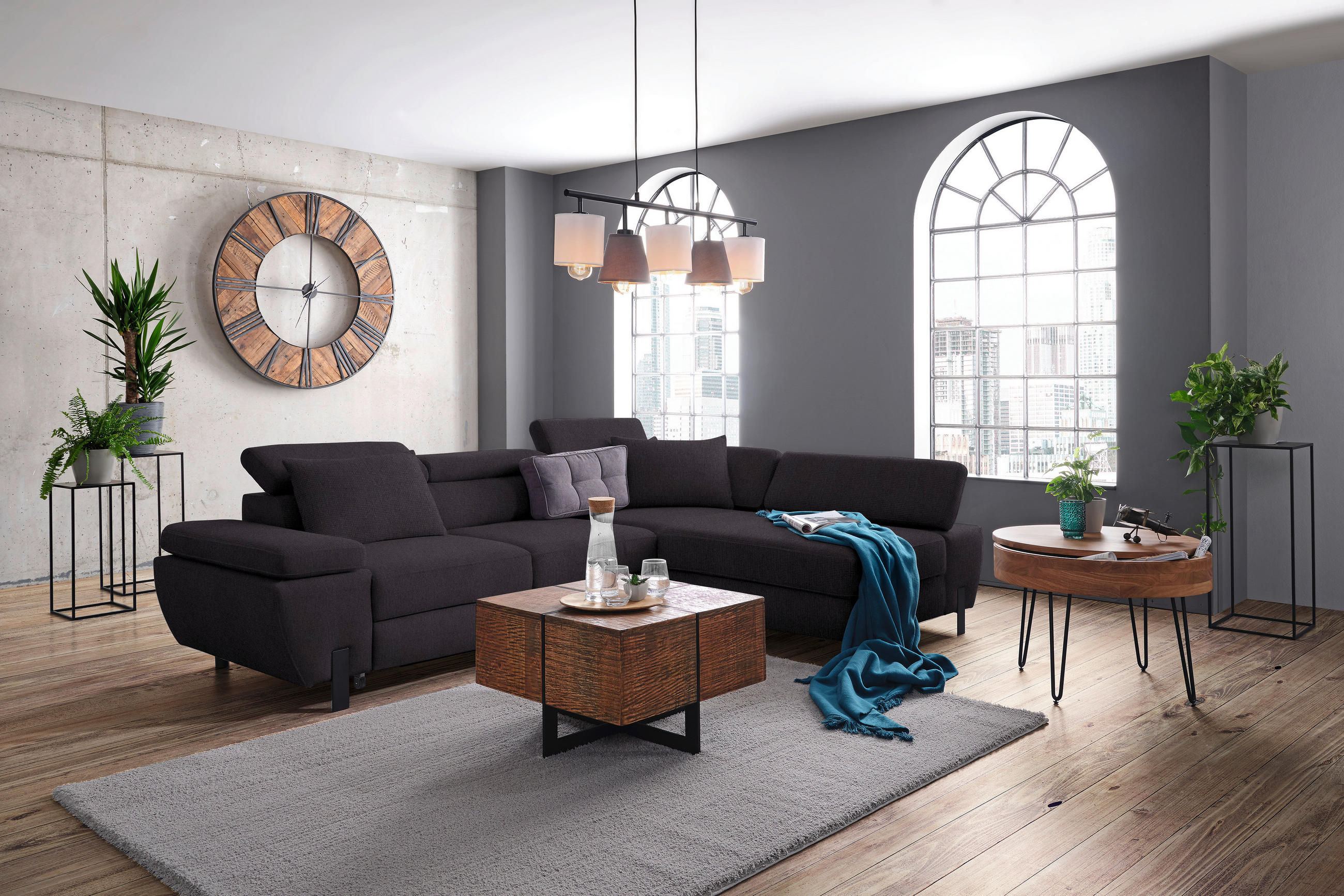 HÖRNSOFFA i vävt tyg svart  - svart, Modern, metall/trämaterial (277/90/93cm) - MID.YOU