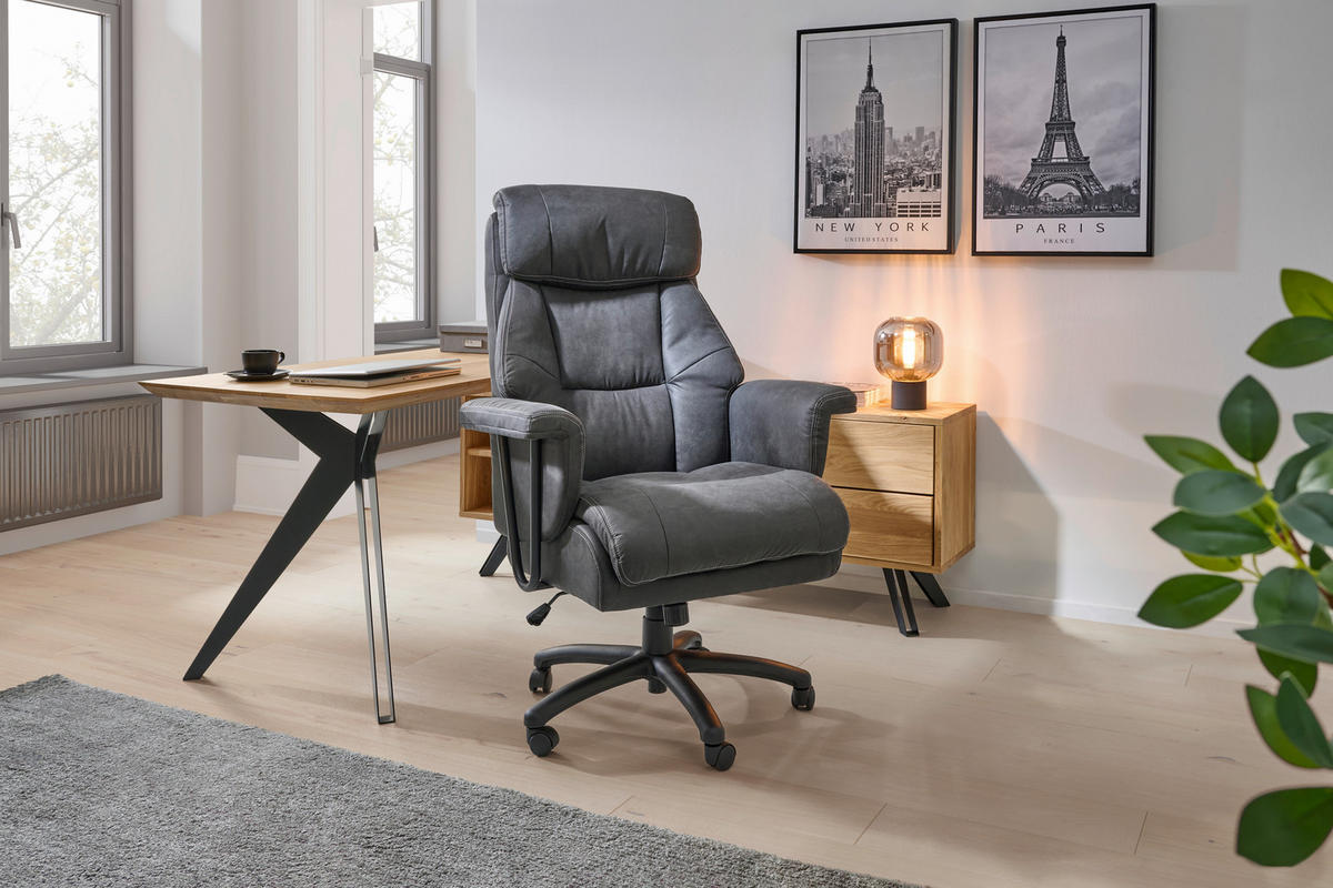 CHEFSESSEL Velours Schwarz  - Schwarz, MODERN, Kunststoff/Textil (84/120-128/85cm) - MID.YOU