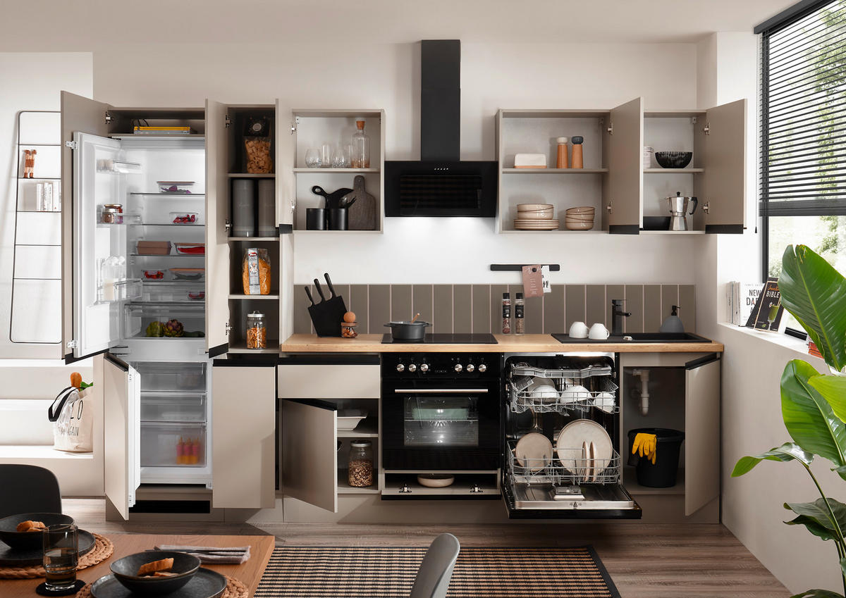 KÜCHENBLOCK 310 cm   in Seidengrau  - Eichefarben/Seidengrau, Trend, Holzwerkstoff/Metall (310cm) - P & B